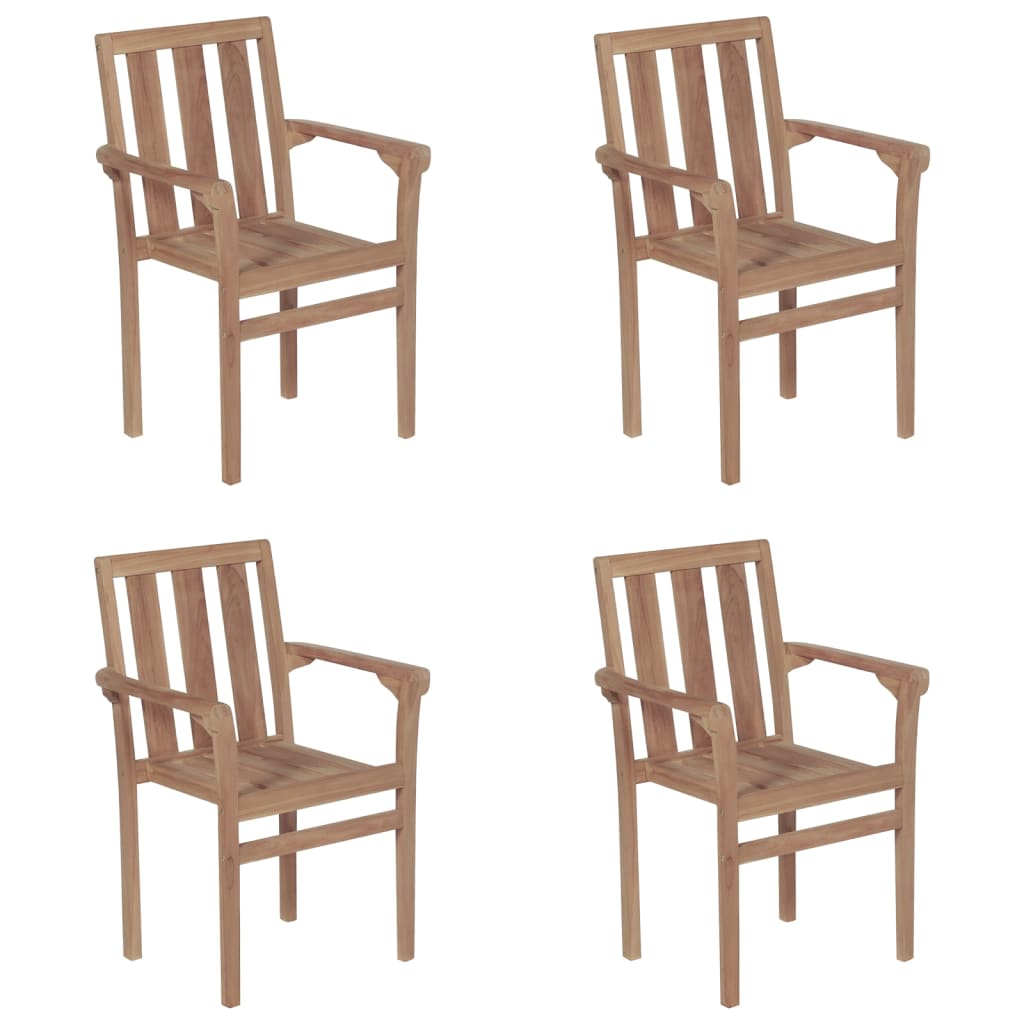 Chaises de jardin empilables 6 pcs avec coussins en teck massif