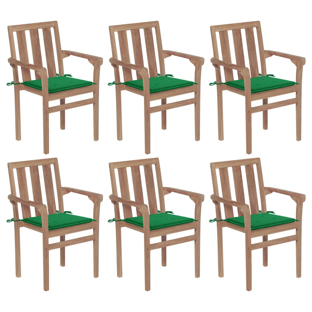 Chaises de jardin 4 pcs empilables avec coussins en bois de teck massif