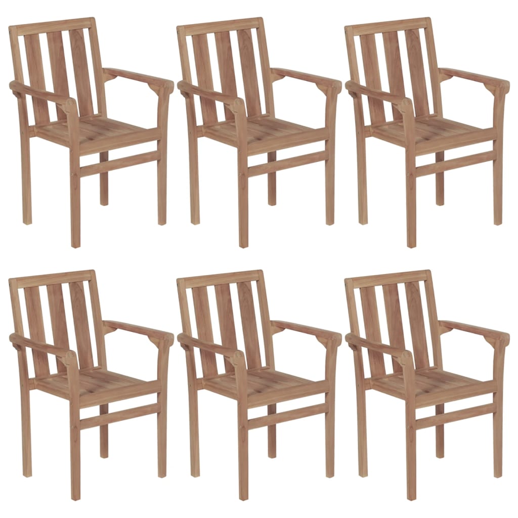 Chaises de jardin empilables 6 pcs avec coussins en teck massif