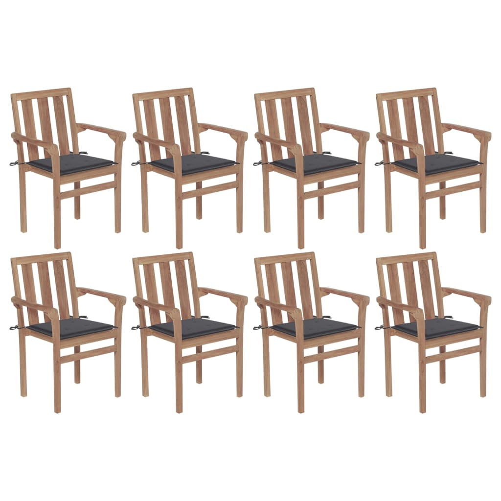 Chaises de jardin 4 pcs empilables avec coussins en bois de teck massif