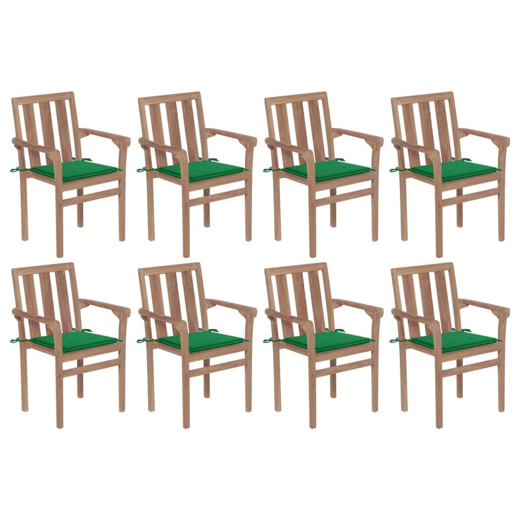 Chaises de jardin 4 pcs empilables avec coussins en bois de teck massif