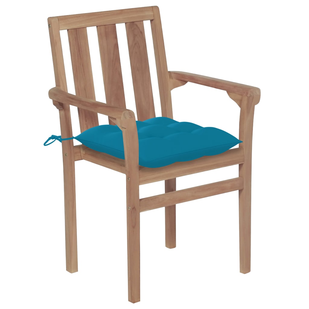 Chaises de jardin empilables 6 pcs avec coussins en teck massif