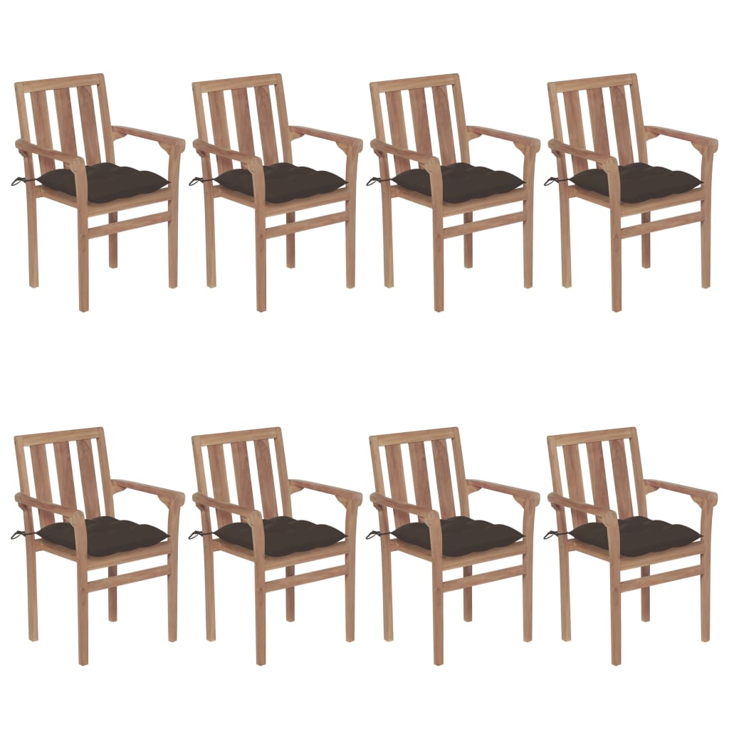 Chaises de jardin empilables 6 pcs avec coussins en teck massif