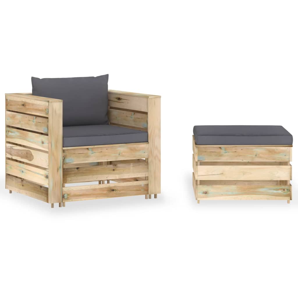 Ensemble de salon 2 pièces avec coussins en bois imprégné