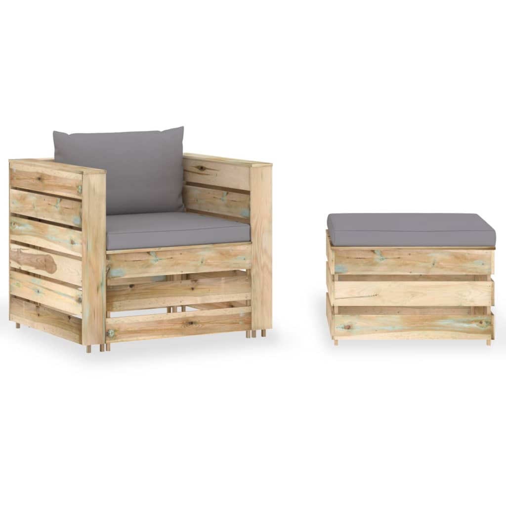 Ensemble de salon 2 pièces avec coussins en bois imprégné