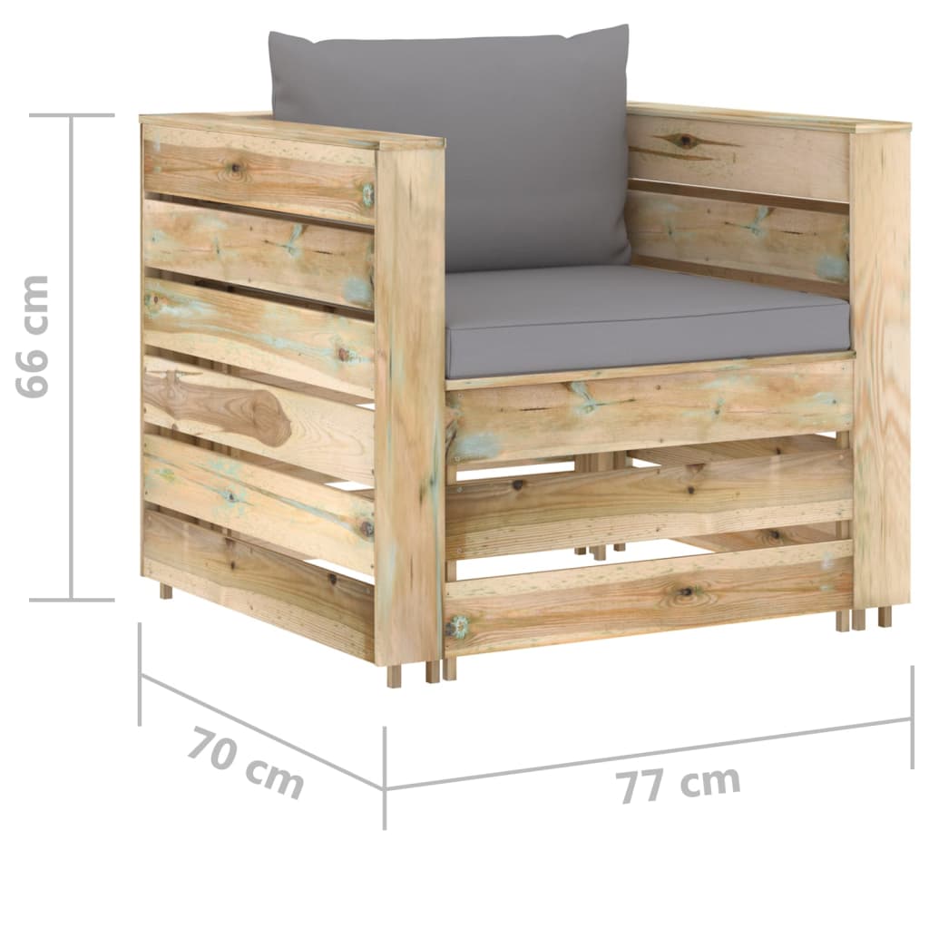 Ensemble de salon 2 pièces avec coussins en bois imprégné