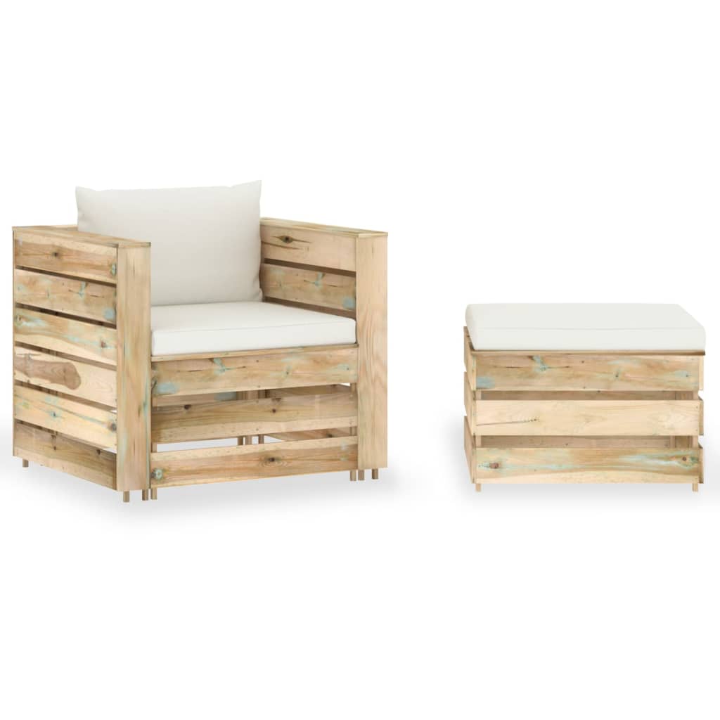 Ensemble Lounge 2 pièces avec coussins en bois imprégné vert