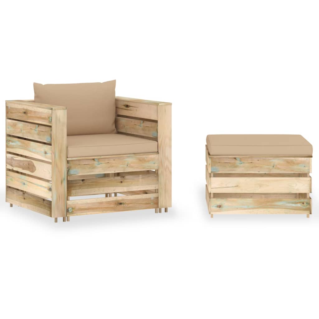 Ensemble de salon 2 pièces avec coussins en bois imprégné