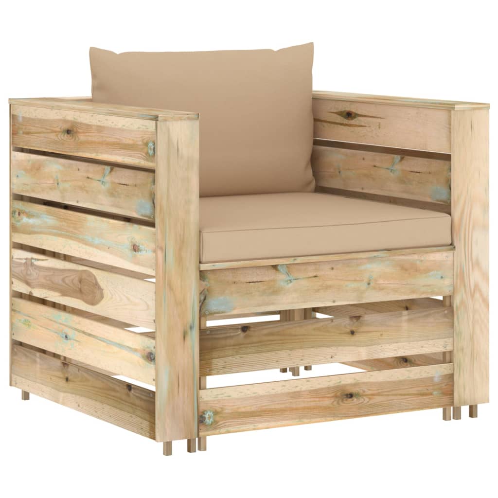 Ensemble de salon 2 pièces avec coussins en bois imprégné