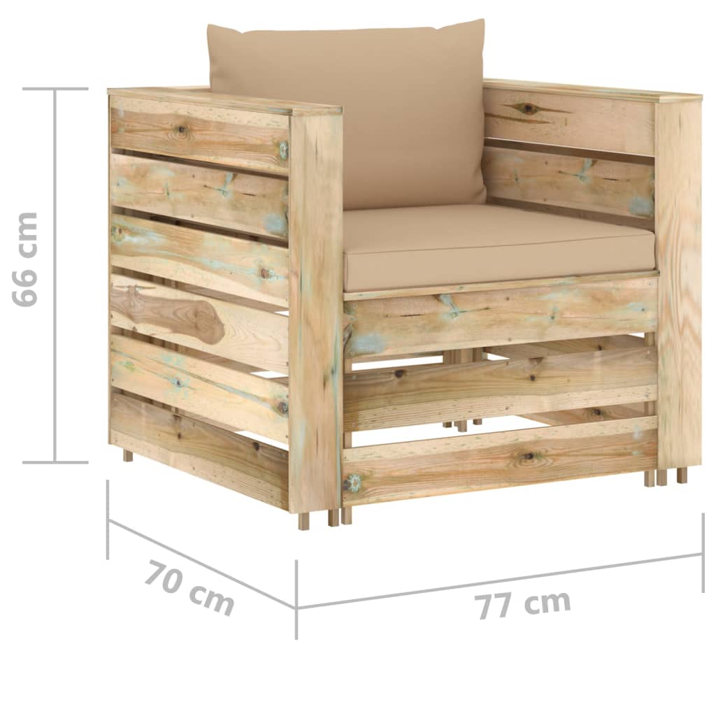 Ensemble de salon 2 pièces avec coussins en bois imprégné