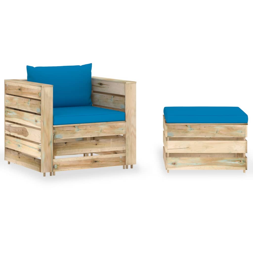 Ensemble Lounge 2 pièces avec coussins en bois imprégné vert