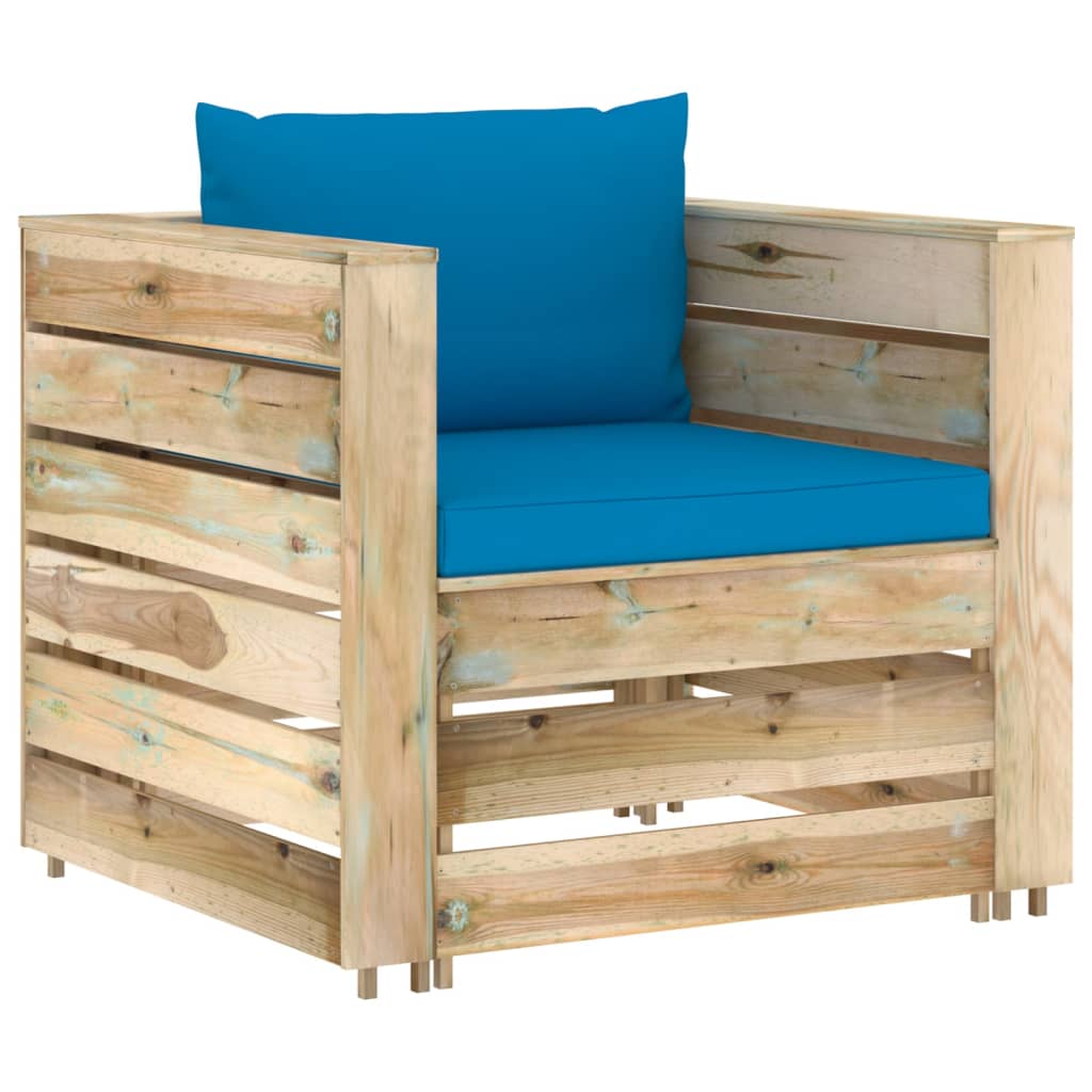 Ensemble Lounge 2 pièces avec coussins en bois imprégné vert