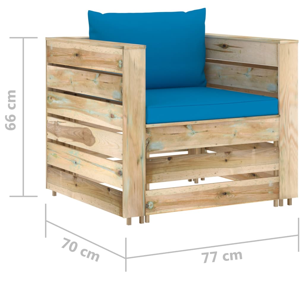 Ensemble de salon 2 pièces avec coussins en bois imprégné