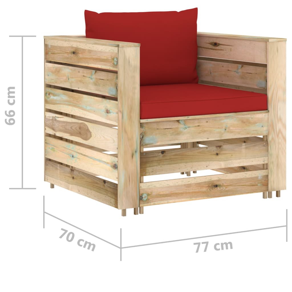 Ensemble Lounge 2 pièces avec coussins en bois imprégné vert