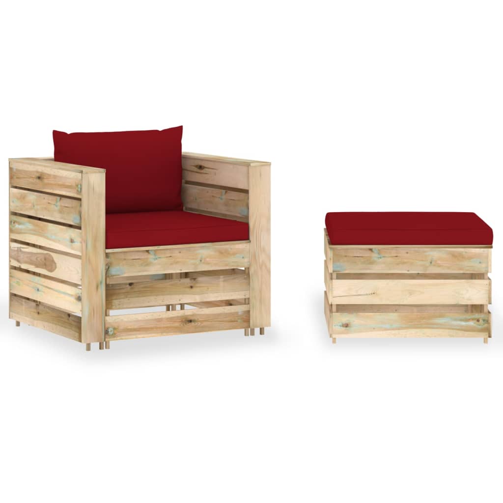 Ensemble de salon 2 pièces avec coussins en bois imprégné