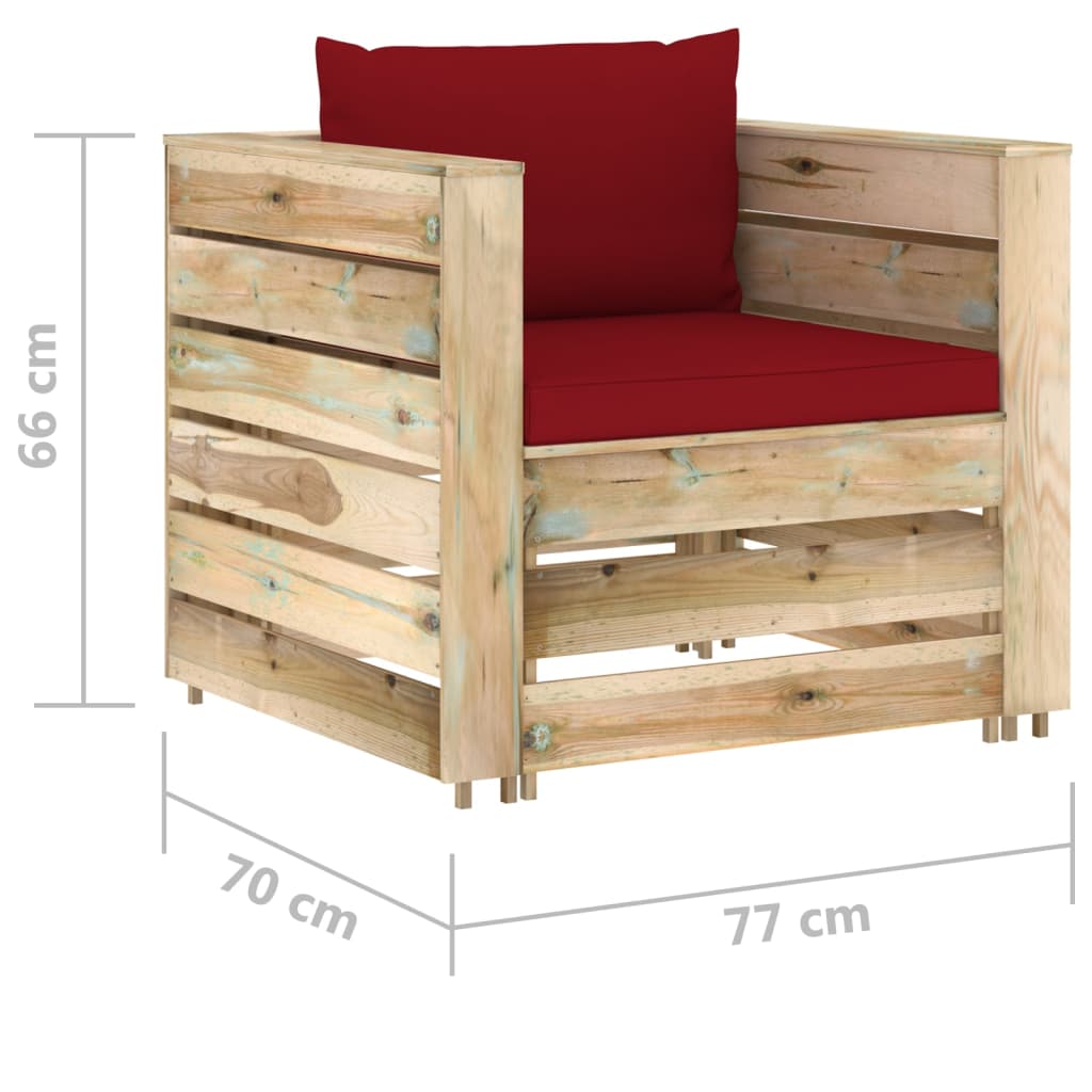 Ensemble Lounge 2 pièces avec coussins en bois imprégné vert