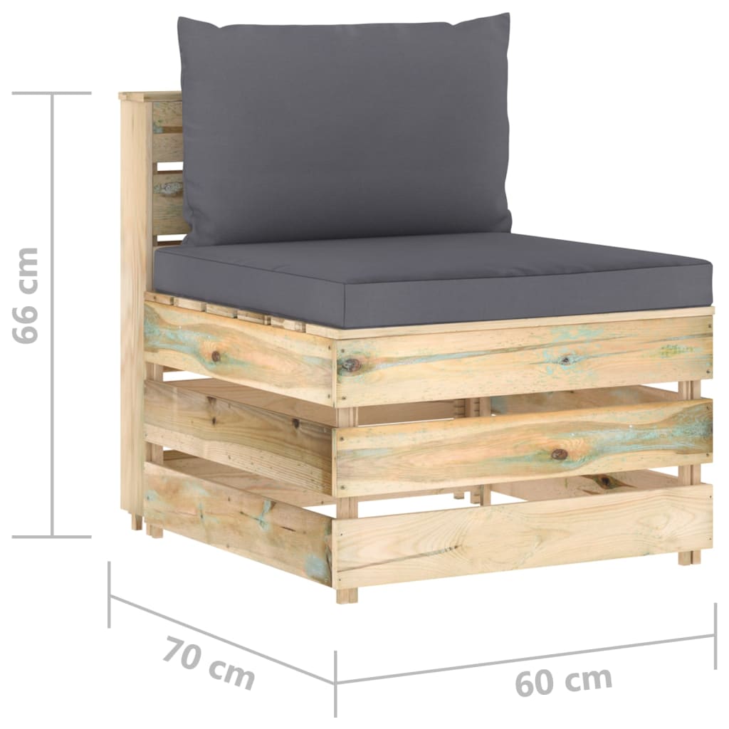 Ensemble de salon 3 pièces avec coussins en bois imprégné