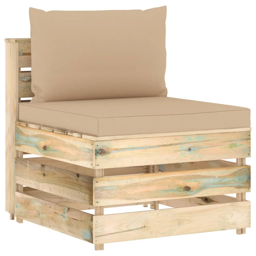 Ensemble de salon 3 pièces avec coussins en bois imprégné