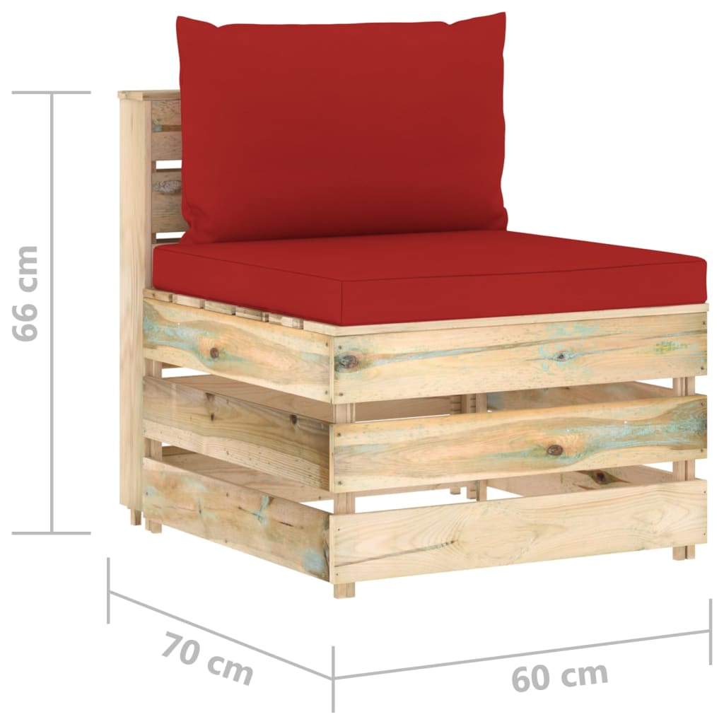 Ensemble de salon 3 pièces avec coussins en bois imprégné