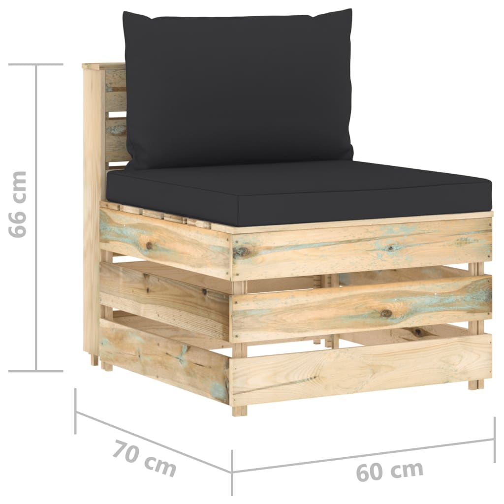 Ensemble de salon 3 pièces avec coussins en bois imprégné