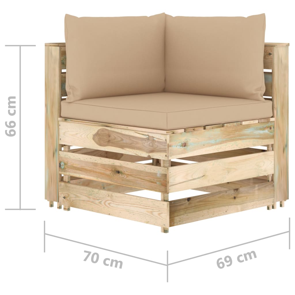 3-delige Loungeset met kussens geïmpregneerd hout