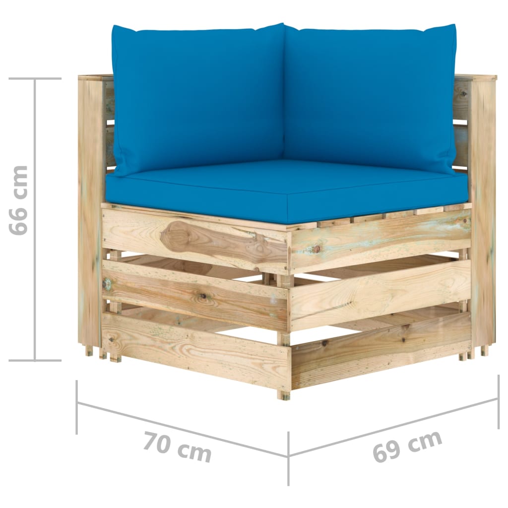 Ensemble de salon 9 pièces avec coussins en bois imprégné