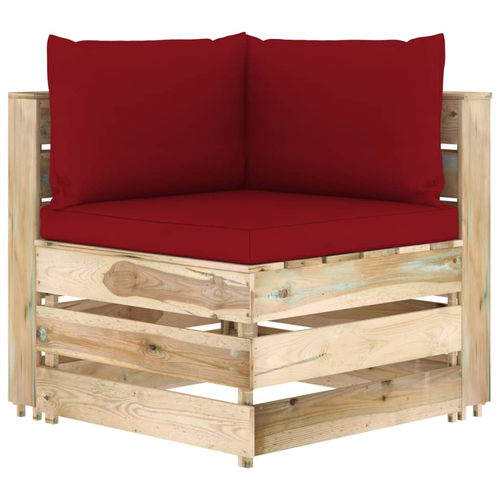 Ensemble de salon 9 pièces avec coussins en bois imprégné