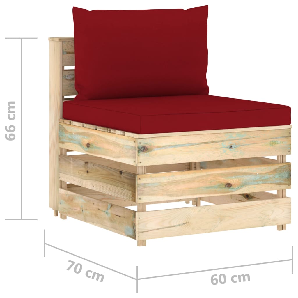 Ensemble de salon 9 pièces avec coussins en bois imprégné