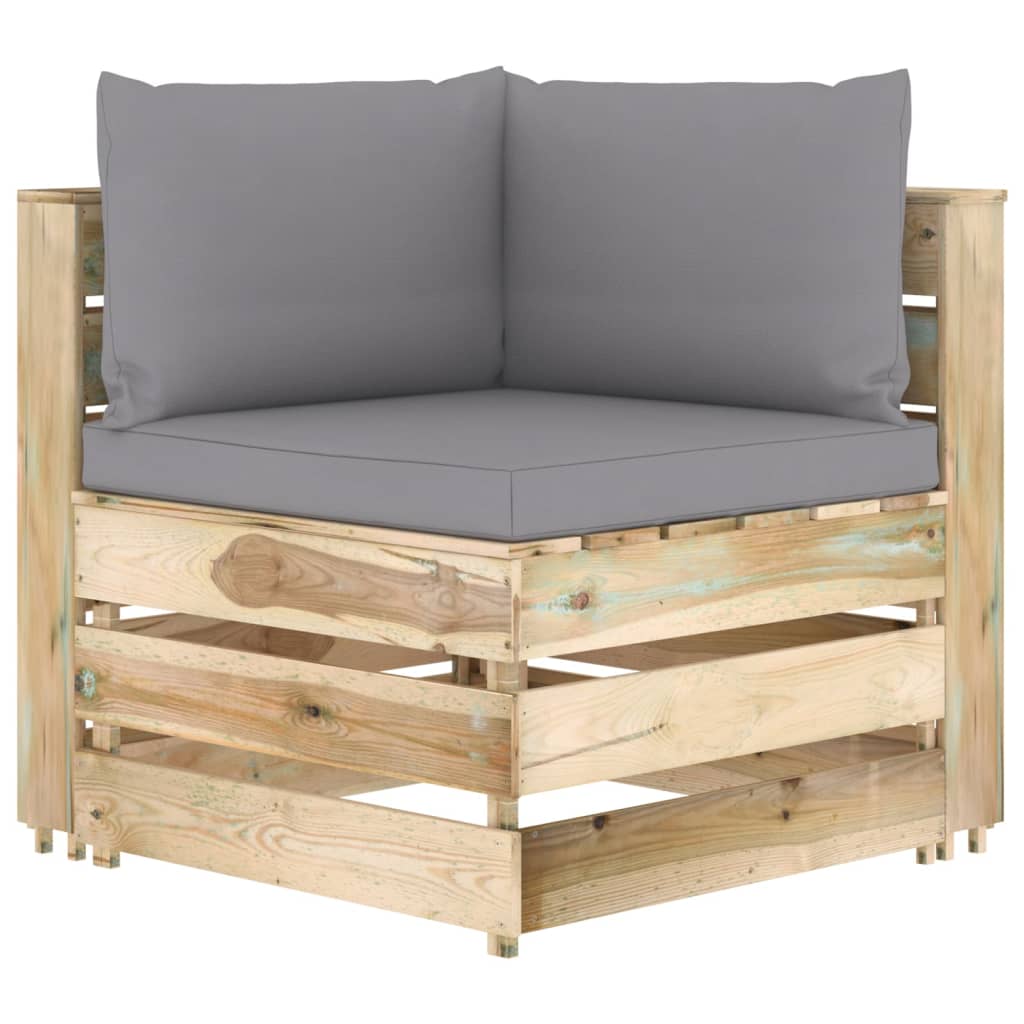 Ensemble de salon 10 pièces en bois de pin imprégné gris