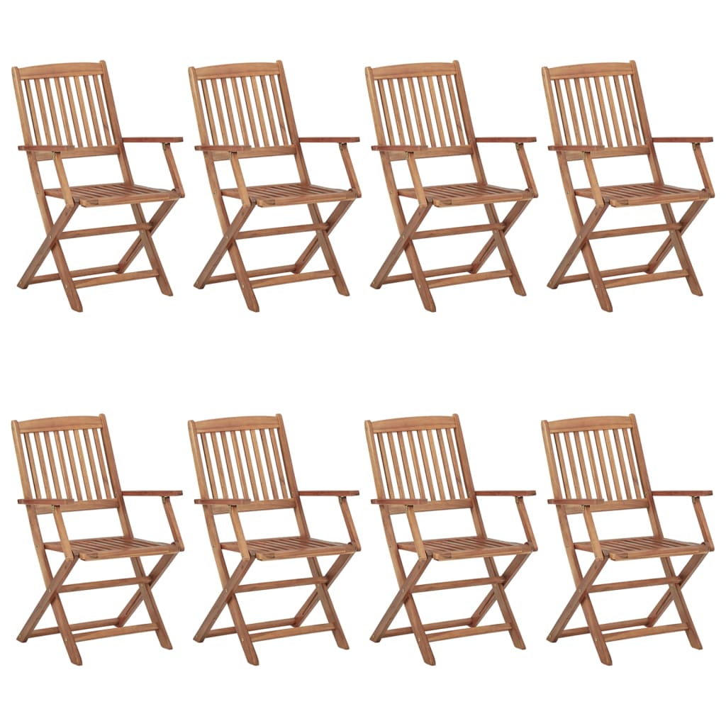 Chaises de jardin 8 pcs pliables avec coussins en bois d'acacia massif