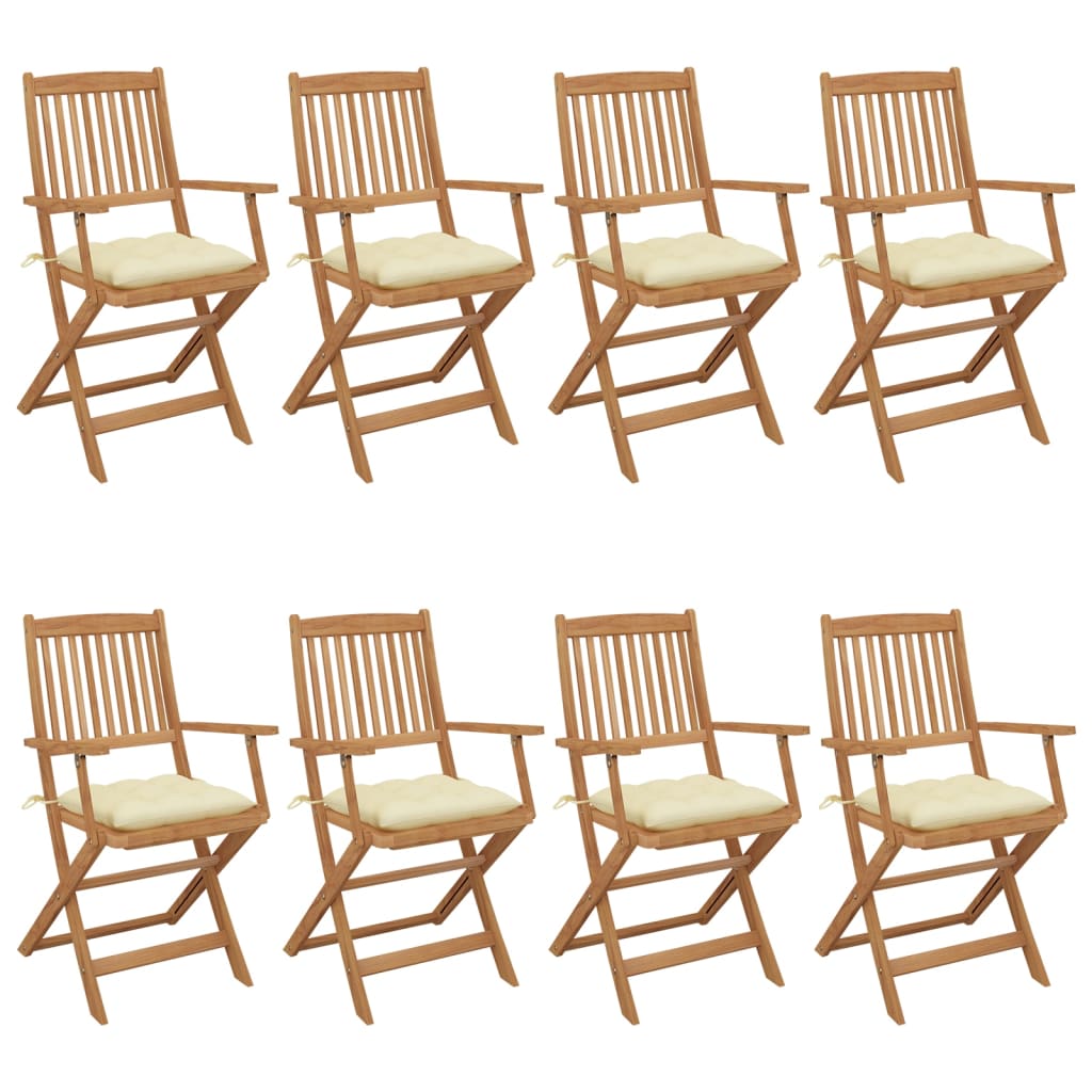 Chaises de jardin 8 pcs pliables avec coussins en bois d'acacia massif