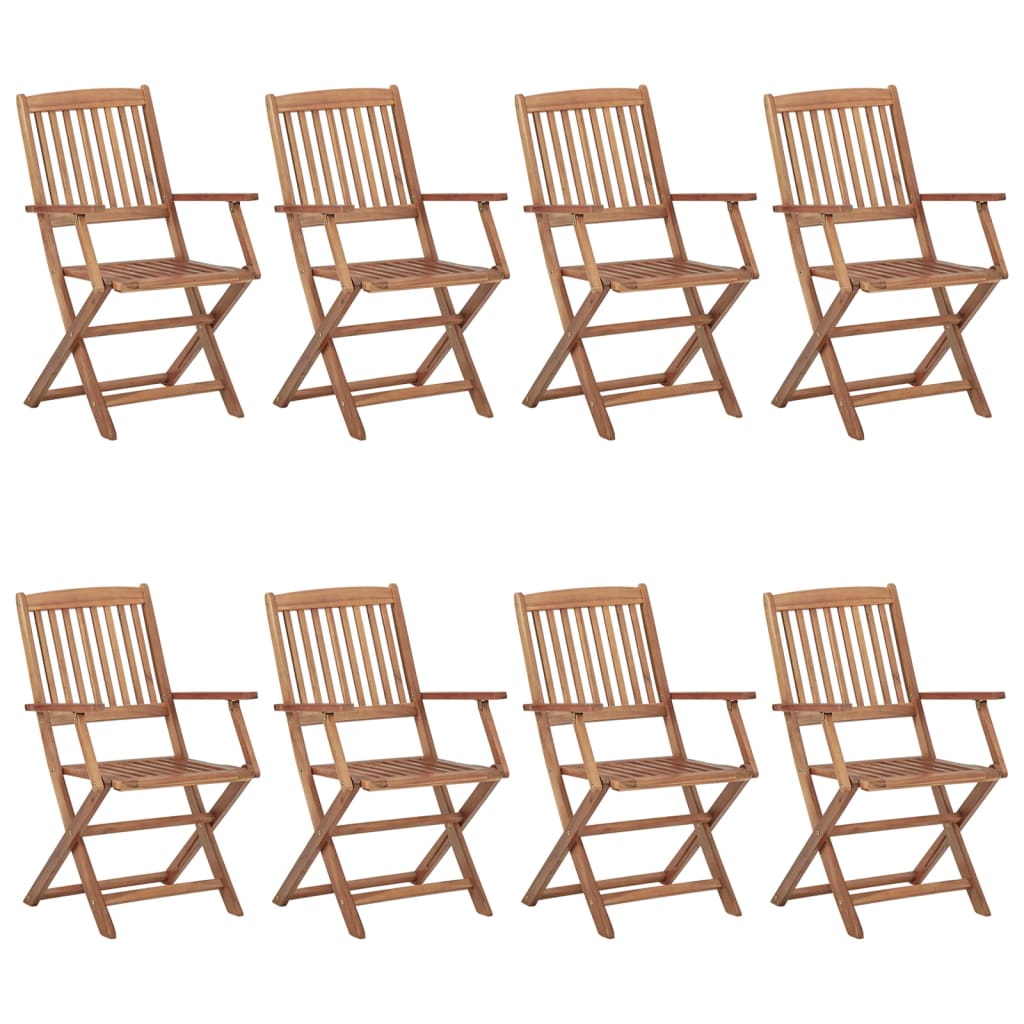 Chaises de jardin 8 pcs pliables avec coussins en bois d'acacia massif