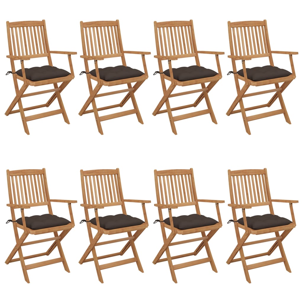 Chaises de jardin 8 pcs pliables avec coussins en bois d'acacia massif