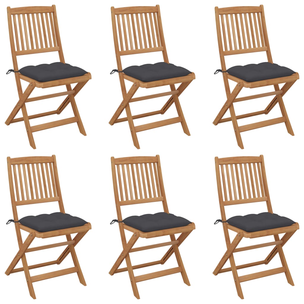 Chaises de jardin 8 pcs pliables avec coussins en bois d'acacia massif