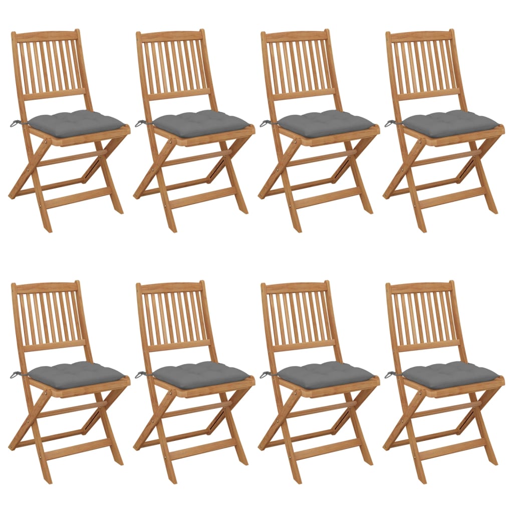 Chaises de jardin 8 pcs pliables avec coussins en bois d'acacia massif