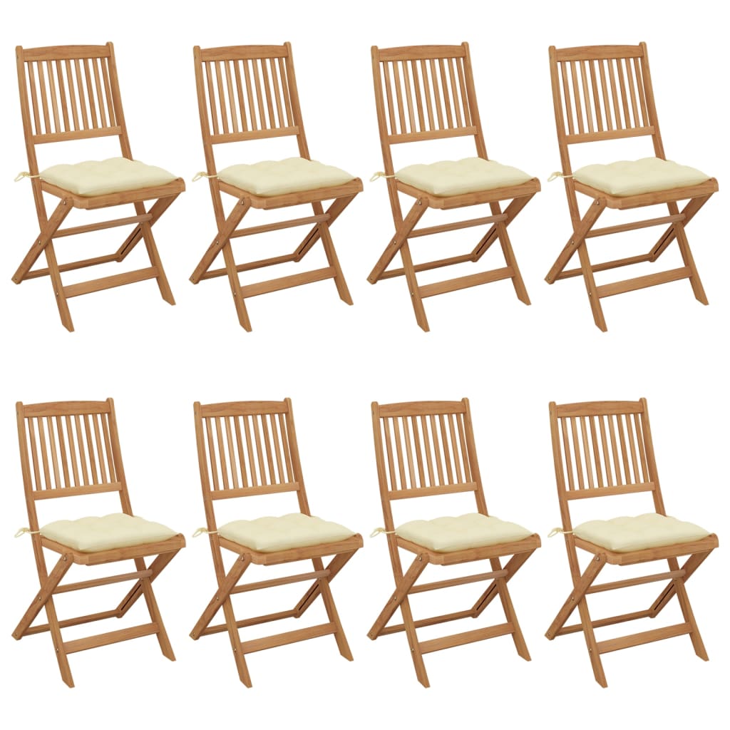 Chaises de jardin 8 pcs pliables avec coussins en bois d'acacia massif