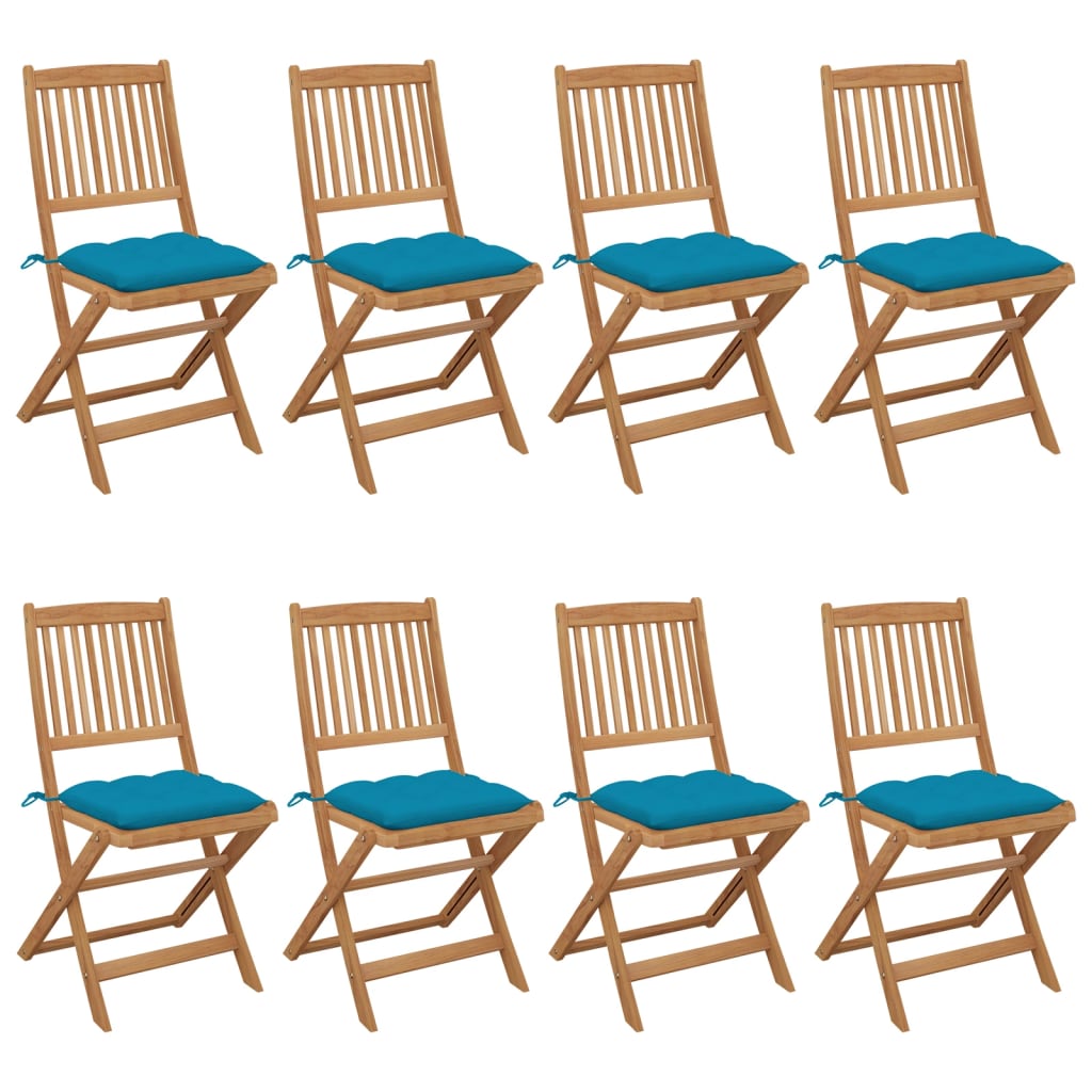 Chaises de jardin 8 pcs pliables avec coussins en bois d'acacia massif