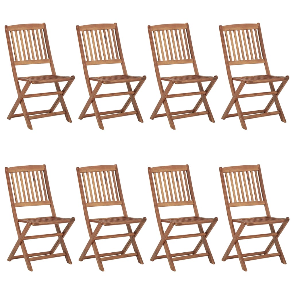 Chaises de jardin 8 pcs pliables avec coussins en bois d'acacia massif