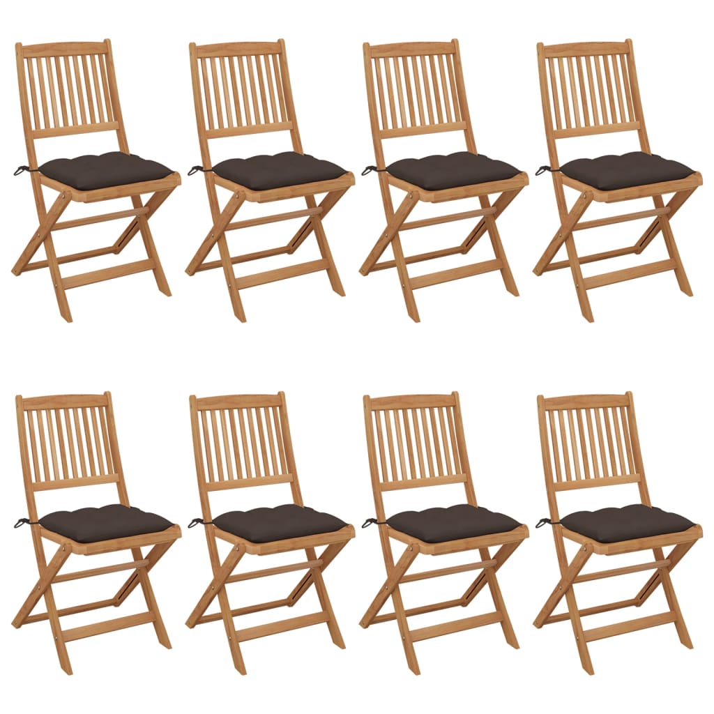 Chaises de jardin 8 pcs pliables avec coussins en bois d'acacia massif