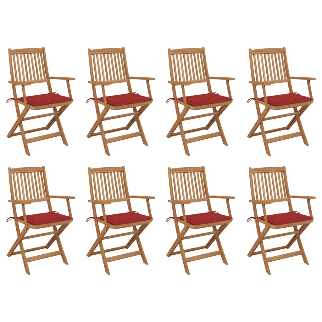 Chaises de jardin 8 pcs pliables avec coussins en bois d'acacia massif