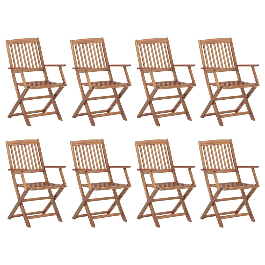 Chaises de jardin 8 pcs pliables avec coussins en bois d'acacia massif