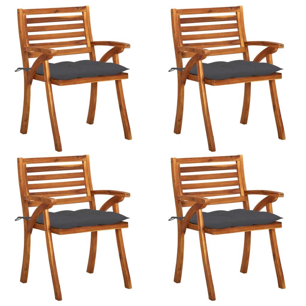 Chaises de jardin 4 pcs avec coussins en bois d'acacia massif