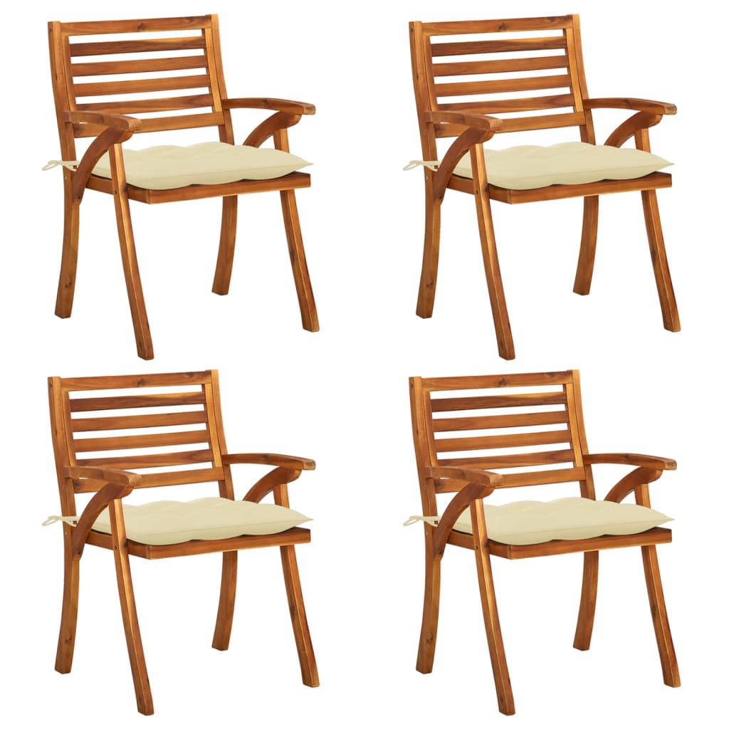 Chaises de jardin 4 pcs avec coussins en bois d'acacia massif