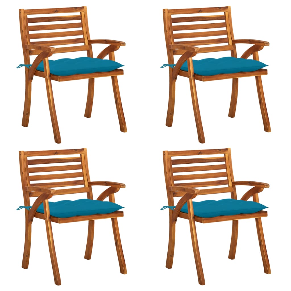 Chaises de jardin 4 pcs avec coussins en bois d'acacia massif