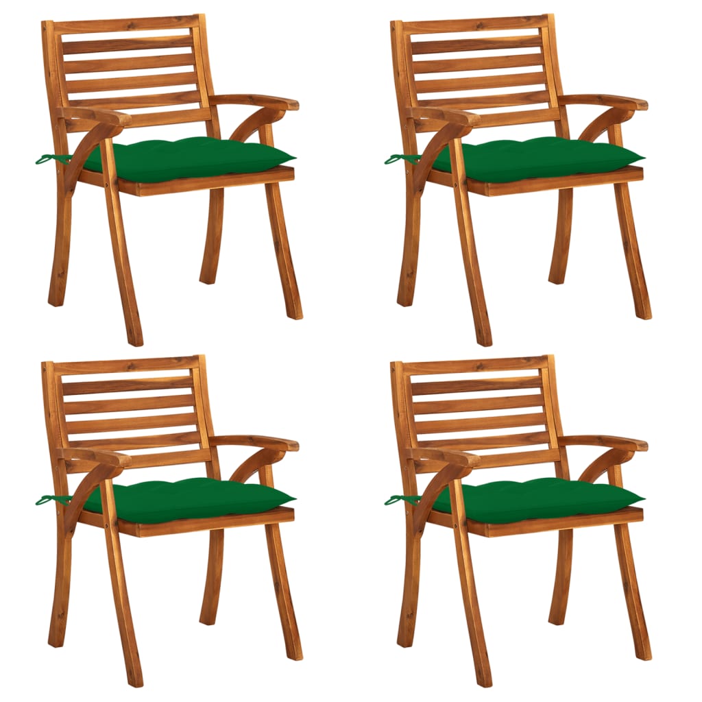 Chaises de jardin 4 pcs avec coussins en bois d'acacia massif