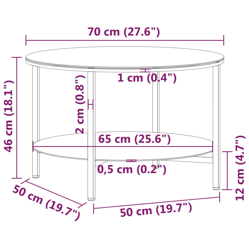 Salontafel 70 cm gehard glas