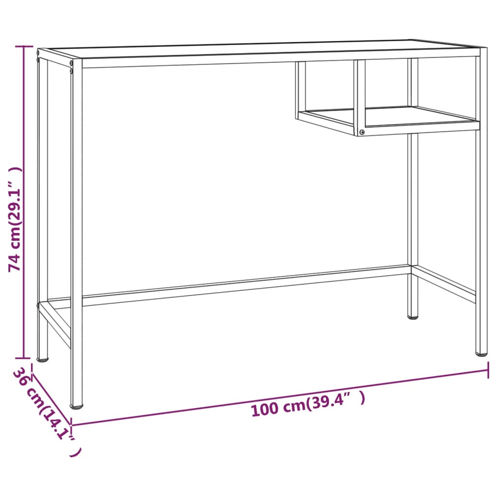 Computerbureau 100x36x74 cm glas goudkleurig