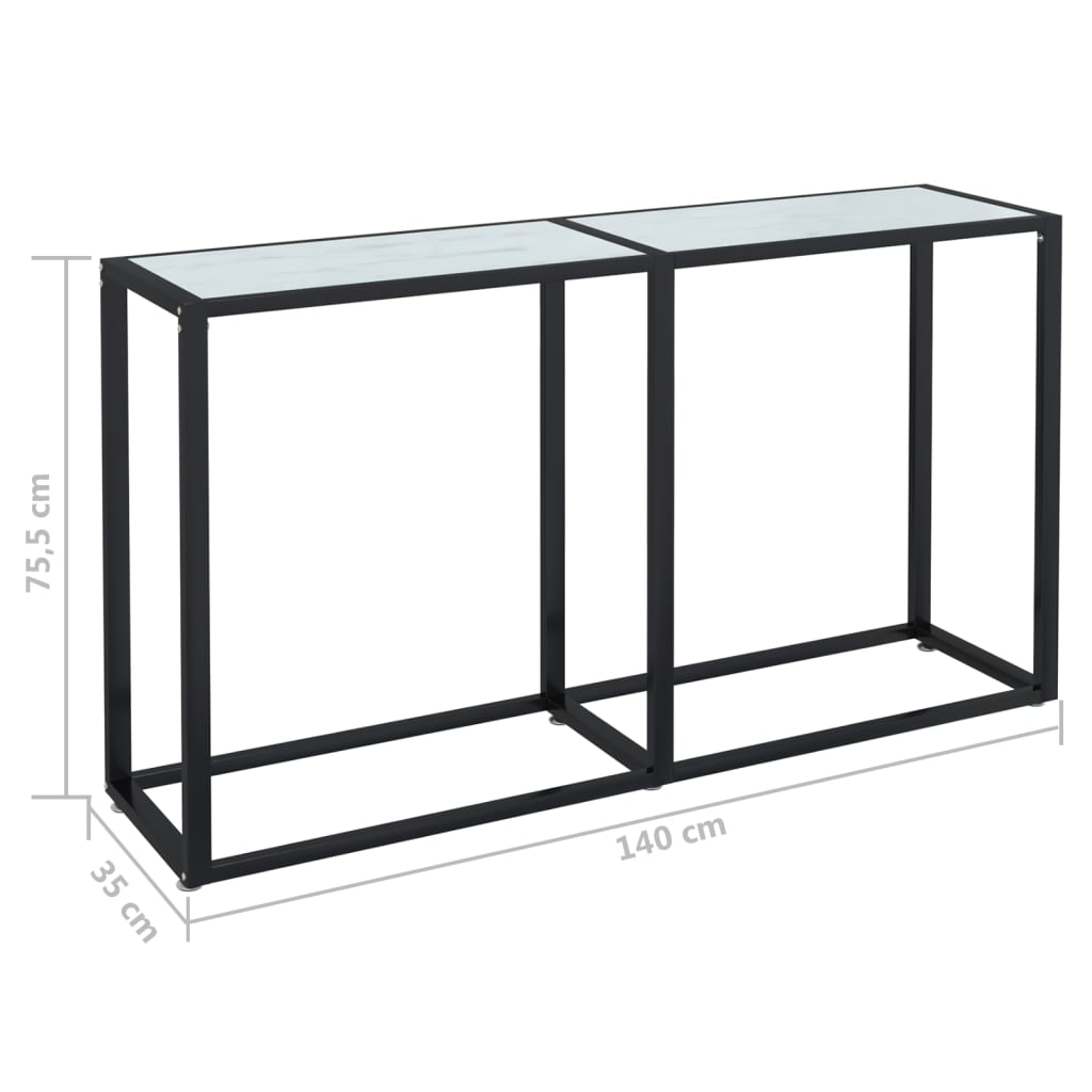 Table murale 140x35x75,5 cm verre trempé, marbre noir