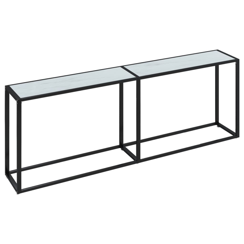 Table murale 220x35x75,5 cm verre trempé marbre blanc