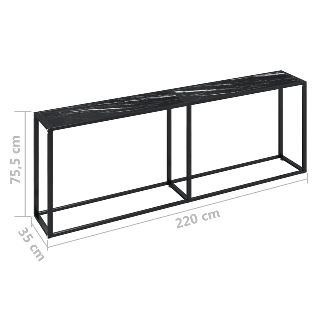 Table murale 140x35x75,5 cm verre trempé, marbre noir